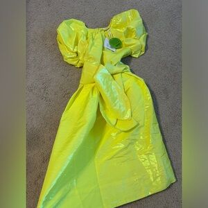 Yellow Shiny Dress with Puff Sleeves